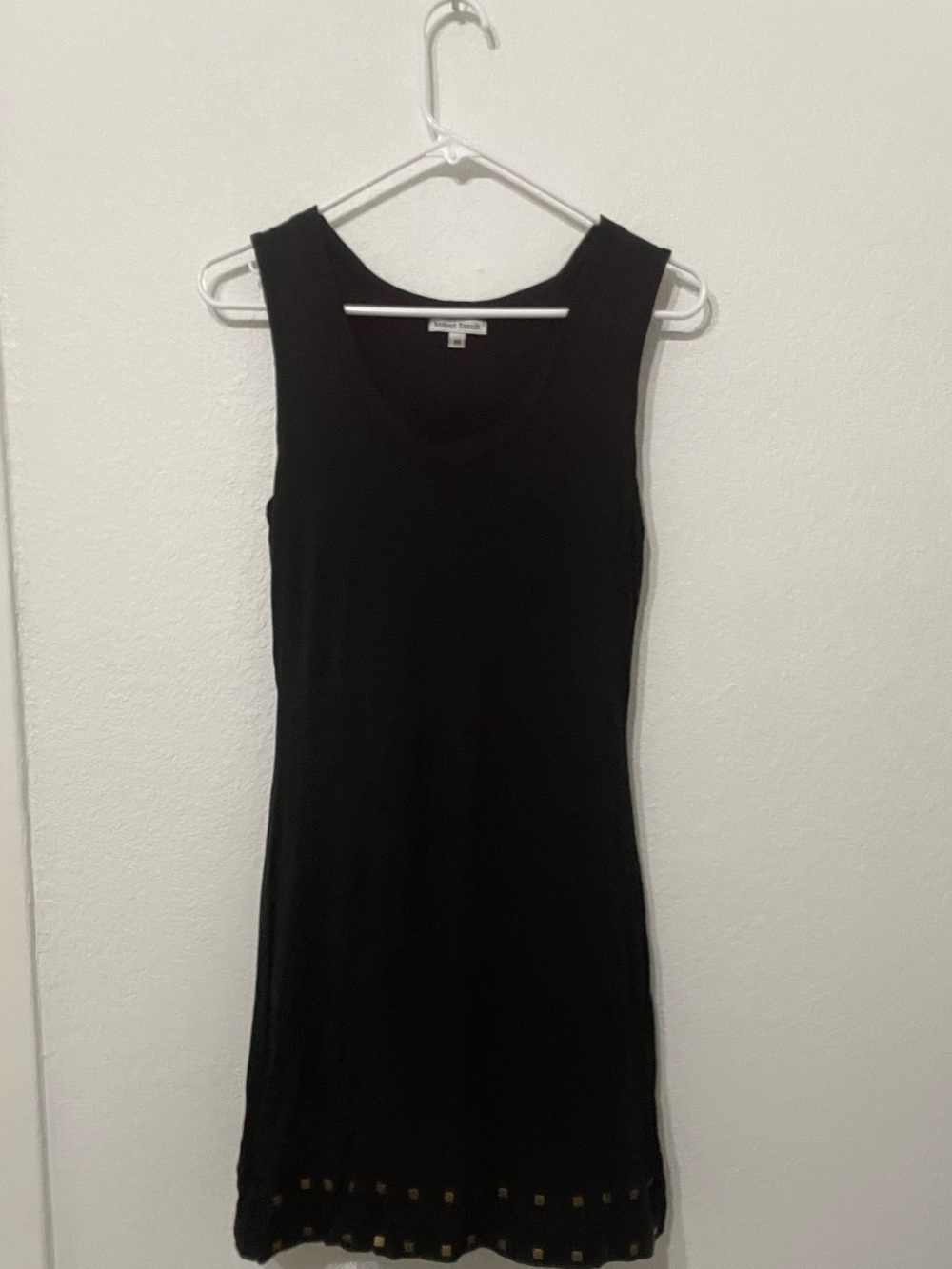 Velvet Torch Black Sleeveless Knit Dress with gold stud hem, Size M EUC